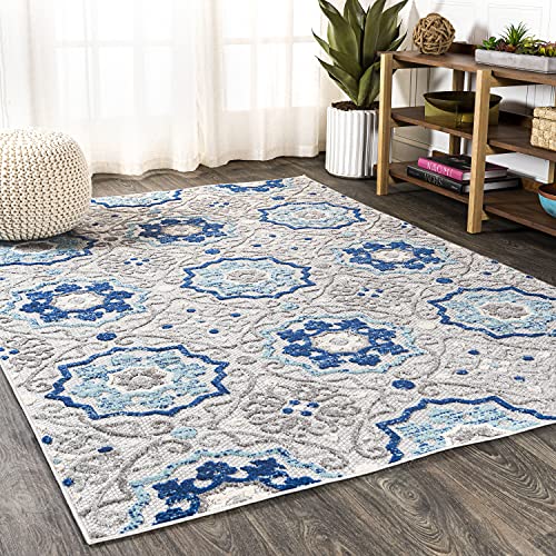 JONATHAN Y Mediterranean Medallion Indoor Outdoor Area Rug 8X10 Blue/Gray, Boho for Backyard, Patio, Porch, Easy-Cleaning, High Traffic, Pet-Friendly, Non-Shedding (AMC101A-8) - size: 7'9" x 10' (Rectangular)