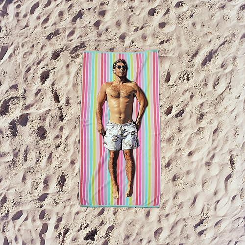 COTTON CRAFT Oversized Beach Towels - 2 Pack XXL 35x84 - The Big Kahuna 7 Foot Extra Large Beach Blanket Towel - Big & Tall - Huge 100% Cotton Velour Soft Pool Bath Luxury Towel - Pink Multi - color: Cabana Stripe - Pink Multi, size: 2 Pack - 35x84