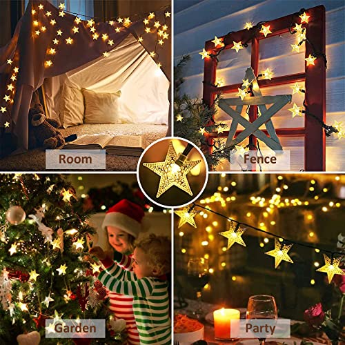 Twinkle Solar Star String Lights Outdoor Waterproof Fairy Lights 39FT 100 LED with 8 Lighting Modes for Camping Garden Wedding Party Tree Holidays Backyard Patio(Warm White) - color: Warm White