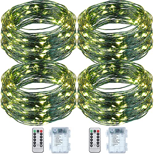 Remagr Fairy String Lights Battery Operated Green Wire LED Waterproof String Lights with Remote 8 Modes for Winter Tree Patio Garden Backyard Home Indoor Outdoor(33ft,Warm White,4 Pack) - color: Warm White, size: 33ft