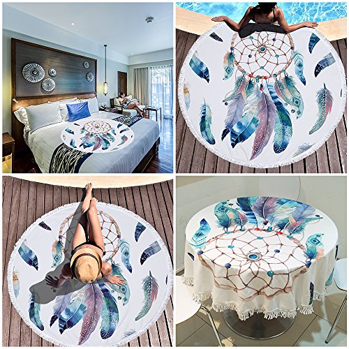 Violet Mist Microfiber Beach Towels Oversized Round Striped Beach Blanket Sand Free Quick Dry Hippie Boho Circle Bath Towel Absorbent Bohemian Beach Yoga Mat Table Cloth Throw Fringe Tapestry 60" WB - color: White Dreamcatcher