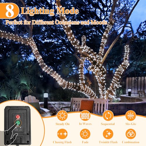 BrightChristmas Solar String Lights 120LED 40FT, IP67 Waterproof Solar Lights for Outside with 8 Lighting Modes, Upgraded Solar Panel Fairy Lights for Garden Party Wedding Decorations (Cool White) - color: Cool White, size: 1 Pack-120LED
