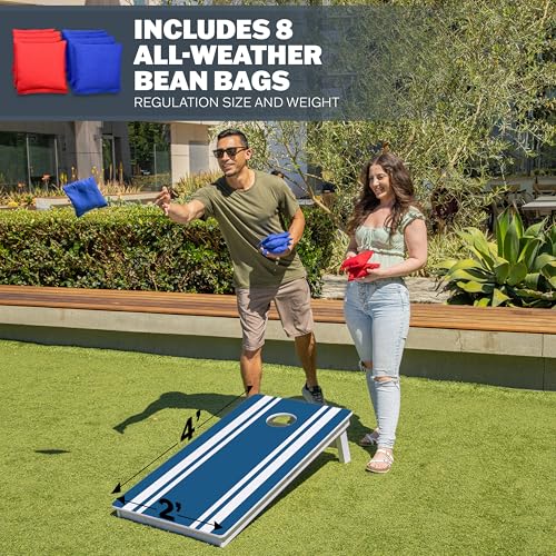 GoSports 4 x 2 ft Commercial Ultra Durable Cornhole Board Set – All-Weather Regulation Size, Ready-to-Play for Family Backyard Games, Tailgates, Outdoor Party, and Venues - color: Blue Stripe