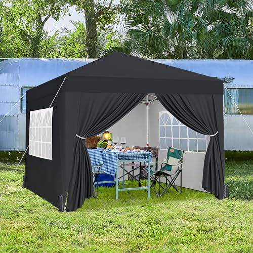 Yaheetech 10x10 Pop Up Canopy with 4 Removable Sidewalls, Portable Enclosed Instant Tent, Waterproof Outdoor Tent, Beach Sun Shelter with 4 Sandbags, 12 Stakes & 4 Ropes, Black - color: Black, size: 10x10