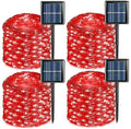 YEGUO 4 Pack Red Solar Fairy Lights, Each 33ft 100 LED Valentines Lights Outdoor Waterproof, 8 Modes Sliver Wire Solar Christmas String Lights - color: Red