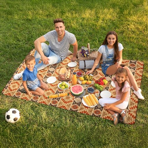 Carstens, Inc. Easy Pack Waterproof Sandproof Picnic Blanket, Lightweight Foldable Outdoor Camping Beach Mat, Large 60"x80", Aztec Stripe - color: Aztec Stripe