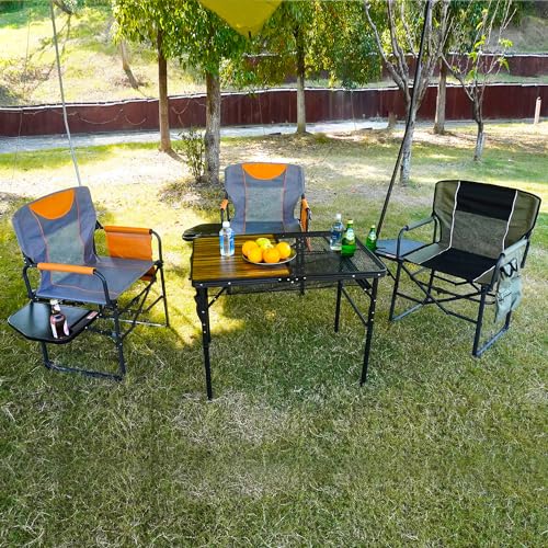 Wide Folding Director Chair with Table, Outdoor Camping Chair for Adults with Cup Holder Load 330 Lbs, Portable Lightweight Chair for Outside with Carry Bag for Patio, Green-2Pack - color: Director Green-2pack