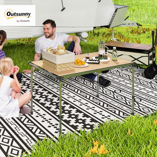 Outsunny Folding Camping Table, Adjustable Height Aluminum Table, Portable Camping Table for Picnic, Beach, BBQ, Light Brown
