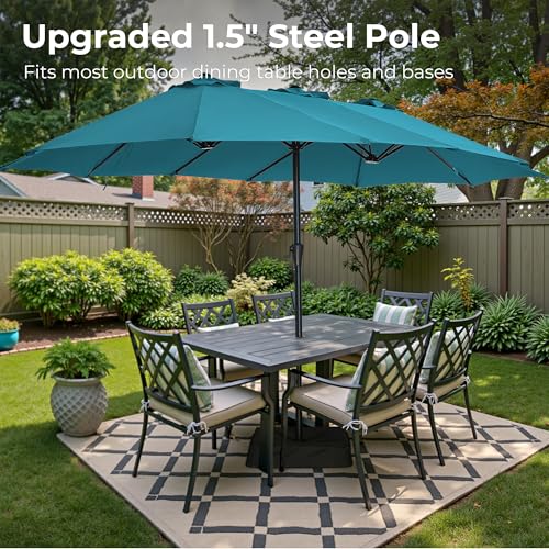 SUPERJARE 13FT Outdoor Patio Umbrella with Base Included, Double Sided Pool Umbrellas with Fade Resistant Canopy, Large Table Umbrella for Deck, Market, Backyard - Lake Blue - color: Lake Blue, size: 13FT