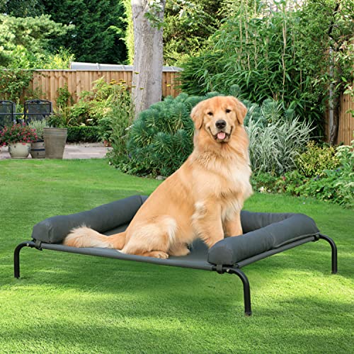WESTERN HOME Cooling Elevated Dog Bed for Large Dogs, Portable Indoor & Outdoor Raised Dog Bed with Breathable Mesh, Chew Proof Pet Hammock Cots with Removable and Waterproof Bolsters - color: Grey, size: 43.0"L x 31.0"W x 8.0"Th