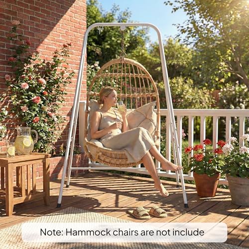 Outsunny Hammock Chair Stand, Free Standing Heavy Duty Hanging Swing Chair with Anti-Slip Foot Pads, 2 Carabiners, for Relaxation, Indoor and Outdoor Use, White - color: White