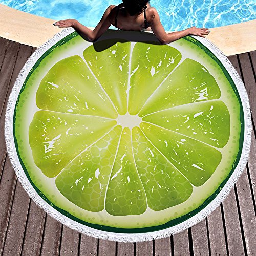 Oversize Fruit Round Beach Towel with Tassel Multi-Purpose Yoga Mat Kids Crawl Pads Towel Blanket Microfiber Circle Large Towel for Adults Teens - 59" (Lime) - color: Lime