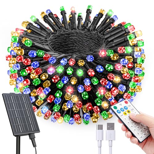 SOLARBABY Solar Christmas Lights Outdoor,142Ft 400 LED Crystal Beads Solar String Lights with Remote,19 Mode Christmas Light Solar Power Waterproof for Garden Patio Xmas Tree Christma Decor,Multicolor - color: Muticolor, size: 1 Pack