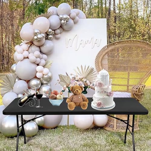 Picnic Table Cover with Bench Covers, Elastic Fitted Spandex Tablecloths for Rectangle Tables, Stretch Washable Patio Tablecloth for Washable Windproof Tablecloth for Camping Black 30"x72"
