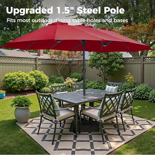 SUPERJARE 13FT Outdoor Patio Umbrella with Base Included, Double Sided Pool Umbrellas with Fade Resistant Canopy, Large Table Umbrella for Deck, Market, Backyard - Burgundy - color: Burgundy, size: 13FT