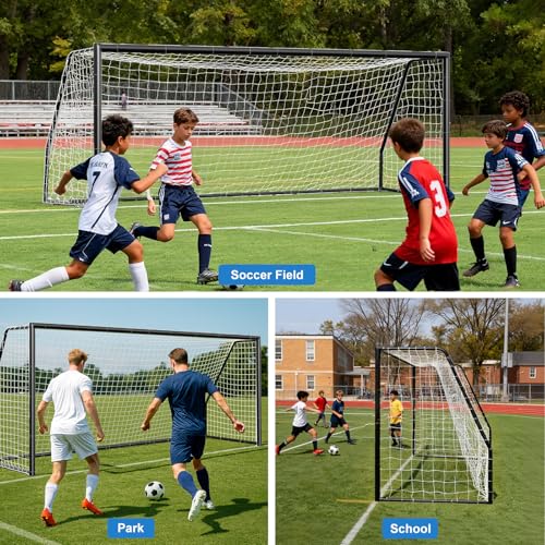 MOPHOTO Soccer Goal, 6X4/8x6/10x6.5/12x6/16x7/18.5x6.5/21x7/24x8ft Soccer Goals for Backyard, Full Size Soccer Goal for Teens & Adults Training - size: 18x7FT, style: Alloy Steel-Black