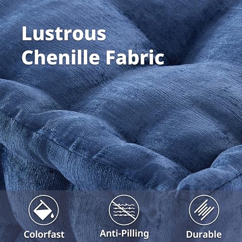 Intelligent Design Large Floor Pillow for Adults Yoga or Meditation Cushion with Handle, Floor Cushion for Board Games, Lustrous Chenille Tufted, Handsewn Scalloped Edge, Azza, 24" x 24" x 5" Navy - color: Square Navy With Handle, size: 24"W x 24"L x 5"H
