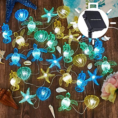 Coastal Solar String Lights Outdoor Garden Lights Marine Life Solar Fairy Garden Lights for Outside 14ft 40LED Waterproof Turtle Seahorse Starfish Clam Beach House Nautical String Lights Yard Decor - style: Under the sea
