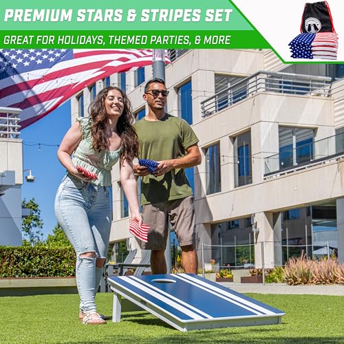GoSports Official Regulation Cornhole Bean Bags Set of 8 – for Competitive Cornhole Games - All Weather - American Stars and Stripes or Red and Blue - color: American Stars and Stripes