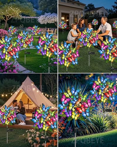 Solar Garden Lights Outdoor Waterproof Decorative Solar Lights Outside 2 Pack with 86 LED 34 Butterfly Flowers Garden Decor Yard Patio Lawn, Gifts for Women Mother's Day Mom