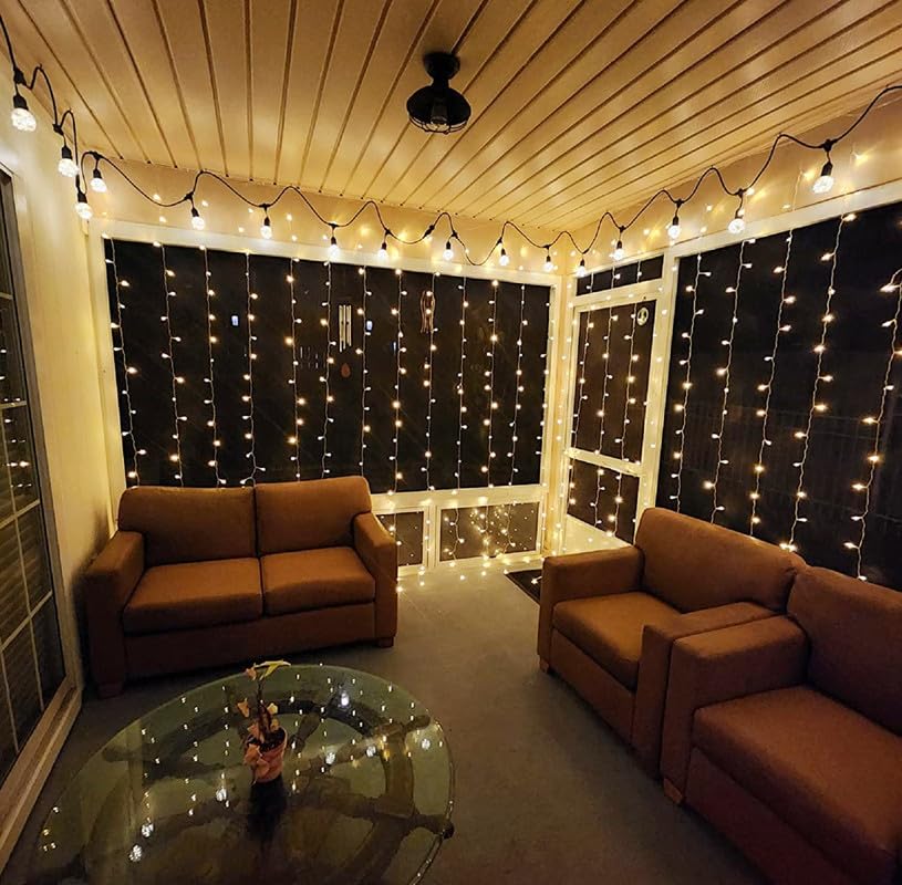 Lighting EVER 594 LED Curtain Lights, 20 x 10 ft Plug in Hanging Fairy String Lights, Wedding Party Backdrop Lights, Twinkle Lights for Wall, Patio, NOT Connectable (XL Size, 27 Strings, 9" Apart) - color: Warm White, size: 19.7 ft
