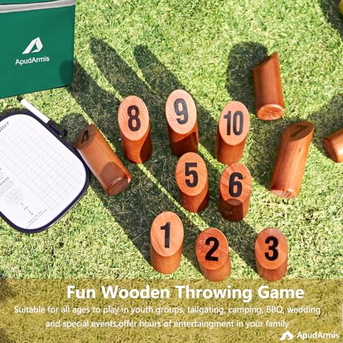 ApudArmis Wooden Tossing Game Set, Numbered Block Toss Games Set with Scoreboard & Carrying Case - Outdoor Lawn Backyard Beach Game for Adults Family - color: Classic Mahogany