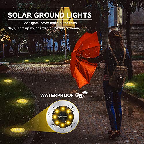 LYHOPE Solar Ground Light Outdoor, 16 Pack 8 LED Solar Disk Lights Waterproof Garden In-ground Pathway Lights Landscape Lighting for Lawn,Yard,Deck,Patio,Walkway (Warm White) - color: Warm White, size: 16 Pack