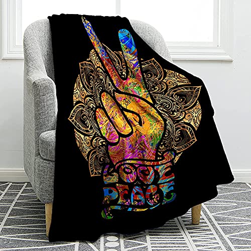 Jekeno Peace Sign Blanket Hippie Gifts for Dad Women Kids Girls Birthday Father's Day Home Bedroom Living Room Decor Soft Cozy Lightweight Plush Throw Blankets Black 50"x60" - color: Peace-431, size: 50"x60"
