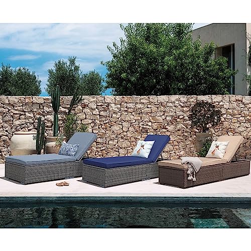 Patiorama Outdoor Patio Chaise Lounge Chair, Elegant Reclining Adjustable Pool Rattan Chaise Lounge Chair with Cushion, Grey PE Wicker, Steel Frame, for Deck, Poolside, Backyard (Light Grey) - color: Grey