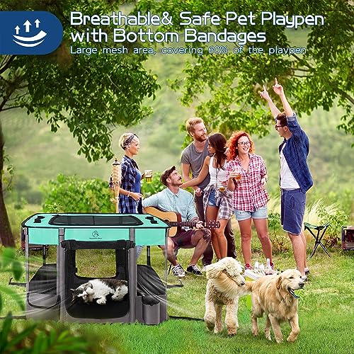 Dog Playpen,Pet Playpen,Foldable Dog Cat Playpens,Portable Exercise Kennel Tent Crate,Water-Resistant Breathable Shade Cover, Indoor Outdoor Travel Camping Use for Small Animals with Carrying Case(M) - color: Green, style: Medium (32"x24"x22")
