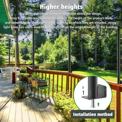 NUERPO 2 Pack String Light Poles,5Ft Metal Poles for Outdoor String Lights,Outdoor Light Poles with Post,Poles/Stand for Outside,Patio,Deck,Backyard,Garden Wedding,Party - size: 2 Pack 5FT