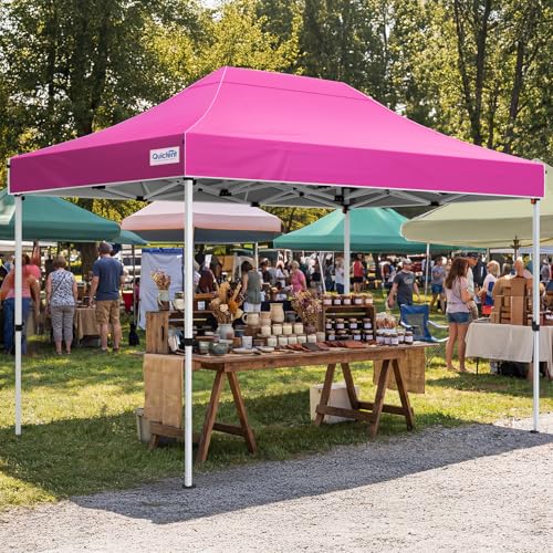 Quictent 10x15FT Heavy Duty Pop Up Canopy Tent, Commercial Easy up Portable Waterproof Shelter with Roller Bag for Outdoor Wedding Party Events Markets Gazebos - color: Pink, size: 10X15