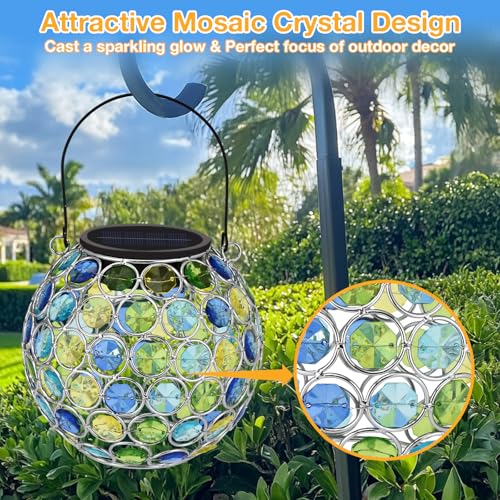Uspring Crystal Mosaic Solar Lanterns Outdoor Waterproof Decorative Hanging Solar Lights for Outside, Gifts for Women Mom Grandma Garden Decor for Patio Backyard Porch Pathway Lawn Walkway, Blue - style: Mosaic Blue