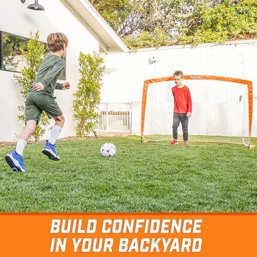 GoSports Portable Soccer Goals for Kids - 13 Color Options - Choose 4 x 3 ft or 6 x 4 ft - Team Tone Pop Up Nets for Backyard - color: Orange, style: 6 ft x 4 ft