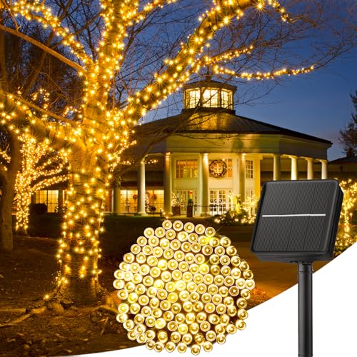 Minetom Solar String Lights Outdoor Waterproof- 40 FT 100 LED Solar Powered String Lights with 8 Lighting Modes, IP65 Waterproof Solar Christmas Lights for Outdoor Outside Tree Party Decor, Warm White - color: Warm White, size: 40 Ft 1pack