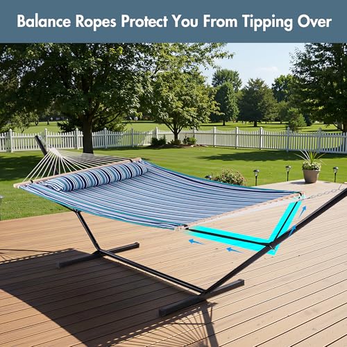 ANOW Double Hammock with Stand 12FT, Heavy Duty Hammock with Stand for Outdoors, 450 LBS Weight Capacity, Blue Stripes - color: Blue Stripes, size: 2 Person With Stand