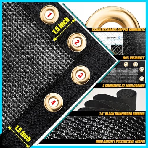 ShadeMart 5' x 50' Black Fence Privacy Screen Windscreen Shade Fabric Cloth HDPE, 90% Visibility Blockage, with Grommets, Heavy Duty Commercial Grade, Cable Zip Ties Included (We Customize Size) - color: Black, size: 0 5' x 5 0'