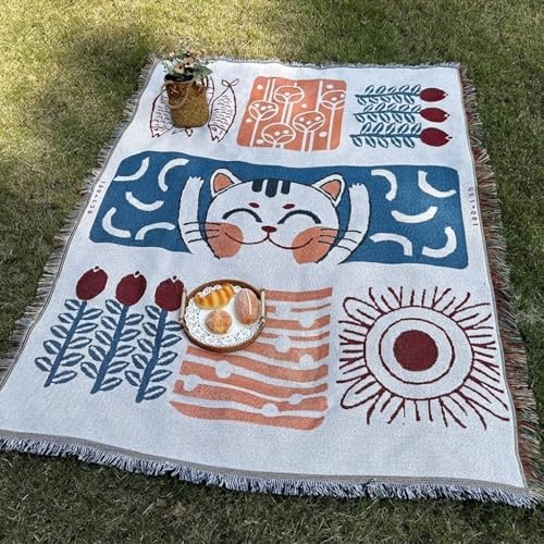 White Picnic Blanket, Extra Large Soft Cotton Gauze Picnic Rug 71"x71", Lightweight Breathable Blanket, Machine Washable for Beach, Camping, Park, Couples (Purr Petals) - color: Purr Petals