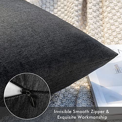 MIULEE Pack of 2 Decorative Outdoor Solid Waterproof Throw Pillow Covers Faux Linen Garden Farmhouse Cushion Cases for Halloween Tent Balcony Couch Sofa 16x16 Inch Black - color: Black, size: 16" x 16" (Pack of 2)