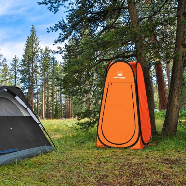 Wakeman Pop Up Changing Tent, 3.3 x 3.3 x 6.2ft, Camping Shower Tent for Portable Toilet Stall or Dressing Room with Carry Bag for Camping, Beach, or Tailgate, Polyester - color: Orange