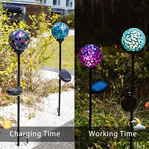 VCUTEKA Solar Garden Decorative Lights Outdoor, Mosaic Solar Light Waterproof LED Pathway Stake Light for Landscape Patio Yard Deck Walkway Decoration, 2 Pack （Blue&Purple） - color: Blue
