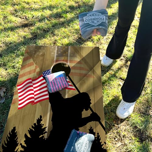 World Series of Cornhole Regulation Size Cornhole Boards – Lightweight & Durable All-Wood Construction | Backyard Bean Bag Toss Set | Rugged Outdoor Game for Tailgates, BBQs, & Backyard Battles - color: Silhouette Bigfoot Color US Flag