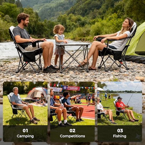 OUTSIDER Heated Camping Chair Heavy Duty 3-Position Folding Camp Chair with 3 Heat Levels,Cup Holder & Side Storage-Outdoor Heating Camping Chair for Adults, Supports 350lbs Battery Not Included(2pcs)