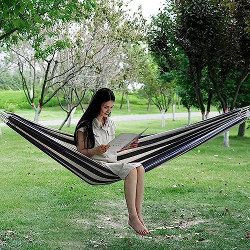 INNO STAGE Brazilian Hammock with Tree Straps - Cotton Hammocks Portable Hammock with Carry Bag for Backyard, Porch, Outdoor and Indoor Use - color: Blue White, size: X-Large