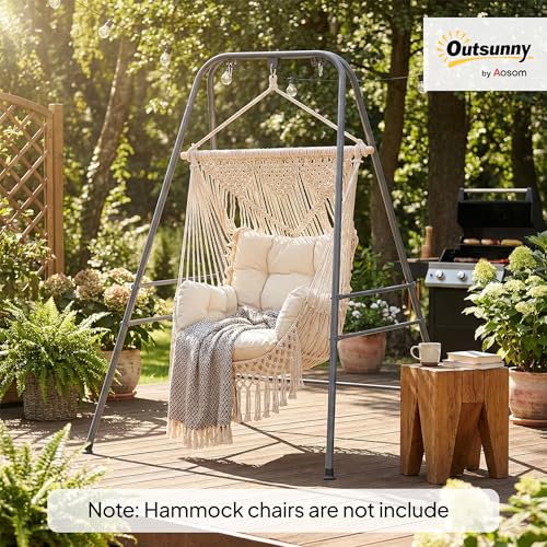 Outsunny Hammock Chair Stand, Free Standing Heavy Duty Hanging Swing Chair with Anti-Slip Foot Pads, 2 Carabiners, for Relaxation, Indoor and Outdoor Use, Gray - color: Gray