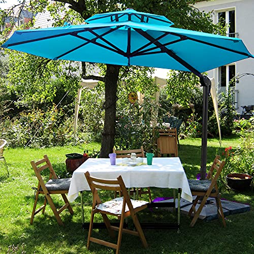 Sunnyglade 11FT Double Top Cantilever Patio Umbrella Deluxe Offset Umbrella 360° Rotation & Integrated Tilting System Heavy Duty Outdoor Umbrella for Market Garden Deck Pool Backyard Patio(Blue) - color: Blue