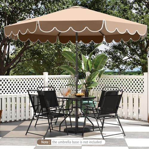 Tangkula 10 FT Patio Umbrella, 2-Tiers Scalloped Outdoor Table Market Umbrella with Tilt Adjustment, Crank, 8 Sturdy Ribs for Pool, Deck, Backyard (Coffee) - color: Coffee, size: 10Ft