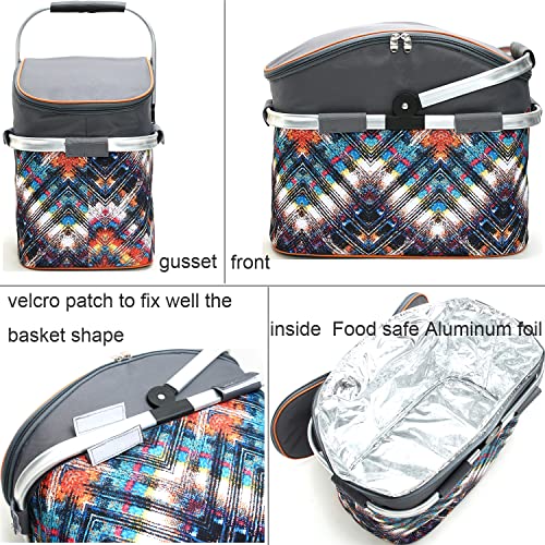 Insulated Picnic Basket 26L Portable Collapsible Market Leakproof Tote with Aluminum Handle for Camping, Shopping, Travel, Large Size (Orange) - color: Orange
