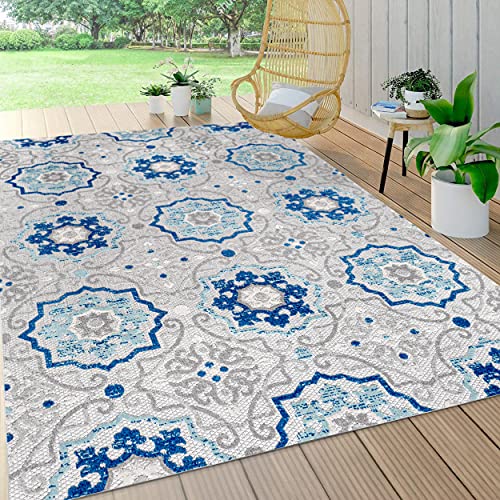 JONATHAN Y Mediterranean Medallion Indoor Outdoor Area Rug 8X10 Blue/Gray, Boho for Backyard, Patio, Porch, Easy-Cleaning, High Traffic, Pet-Friendly, Non-Shedding (AMC101A-8) - size: 7'9" x 10' (Rectangular)
