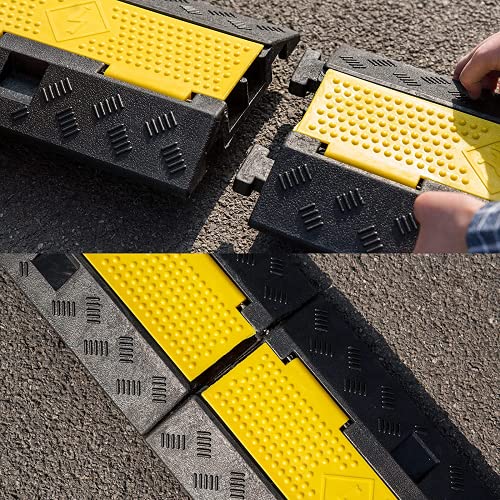 CXRCY Cable Ramp 4 Pack 2 Channel 11000lbs axle Capacity Floor Cable Cord Protector, Black & Yellow Speed Bumps Hose Protector Ramps for Wire/Hose/Pipe Hider Driveway &Outdoor 40x10x2 inch(L x W x H) - size: 4 Pack 2 Channel